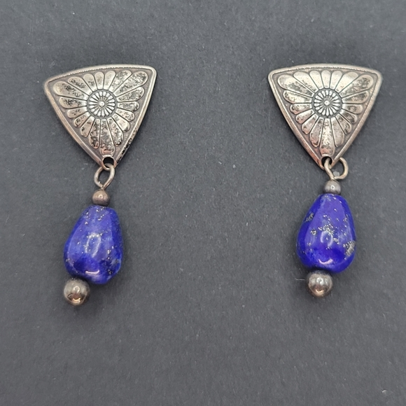 Vintage Southwester Sterling Silver Lapis Lazuli Drop Post Earrings - Picture 2 of 9